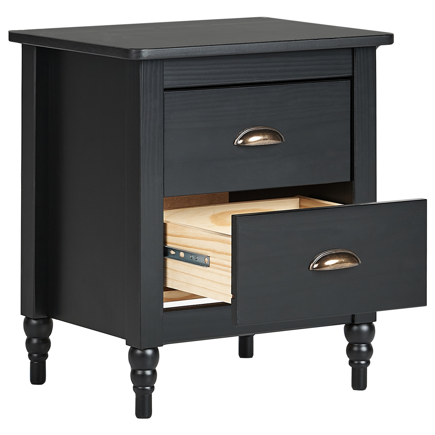 Oak And Elm Pine Wood Bedside Table Nightstand Matte Black 2 Drawers Retro Finish
