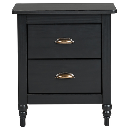 Oak And Elm Pine Wood Bedside Table Nightstand Matte Black 2 Drawers Retro Finish