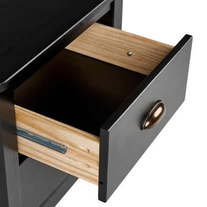 Oak And Elm Pine Wood Bedside Table Nightstand Matte Black 2 Drawers Retro Finish