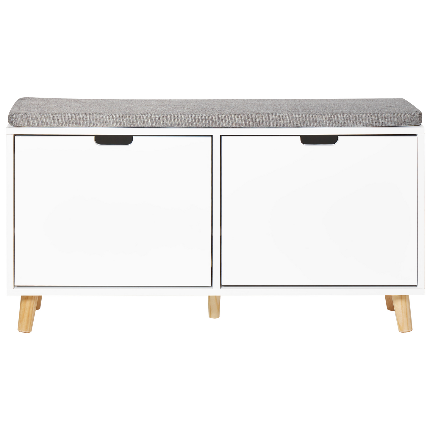 NordicHome White MDF Shoe Storage Cabinet Cushioned Seat Two Compartments Minimalist Hallway Organizer