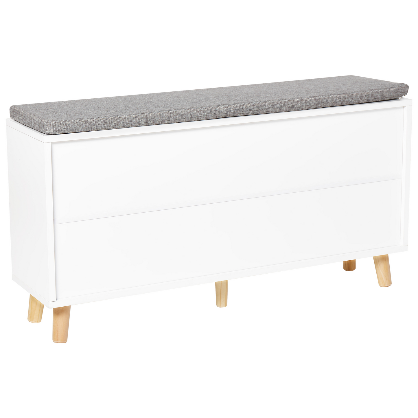 NordicHome White MDF Shoe Storage Cabinet Cushioned Seat Two Compartments Minimalist Hallway Organizer