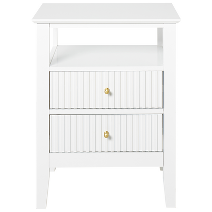 NovaHome Luxe 2 Drawer White MDF Bedside Table With Gold Handles And Top Shelf Modern