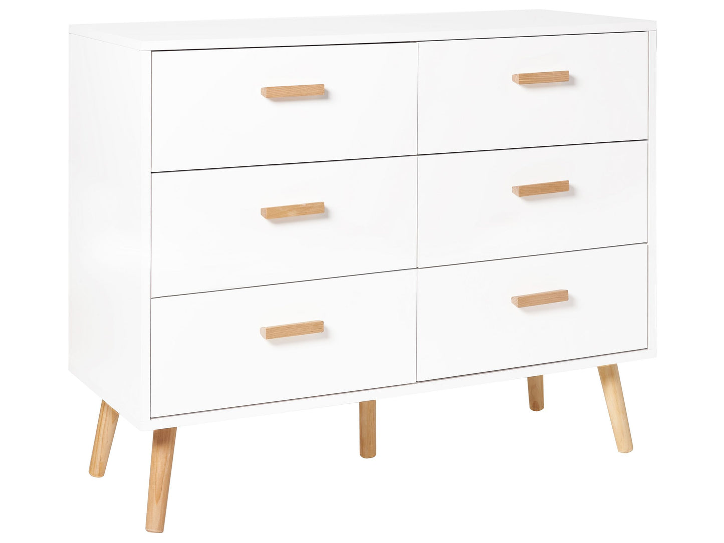 Chest of Drawers White 6 Drawer Oak Legs Modern