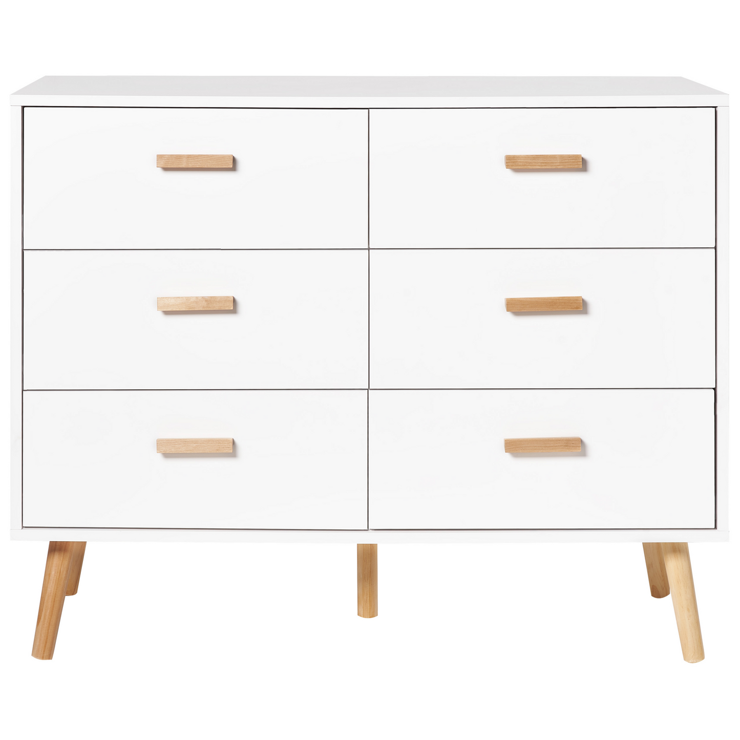 Chest of Drawers White 6 Drawer Oak Legs Modern