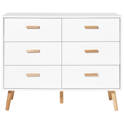 Chest of Drawers White 6 Drawer Oak Legs Modern