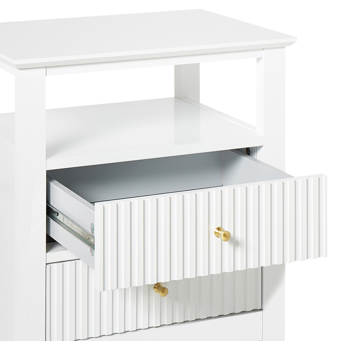NovaHome Luxe 2 Drawer White MDF Bedside Table With Gold Handles And Top Shelf Modern