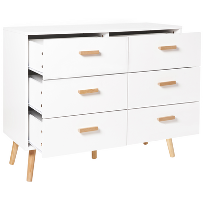 Chest of Drawers White 6 Drawer Oak Legs Modern