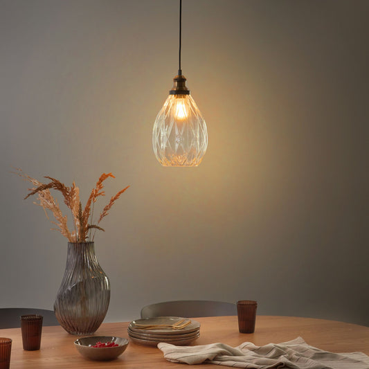 Pendant Lamp Transparent Glass And Metal Shade