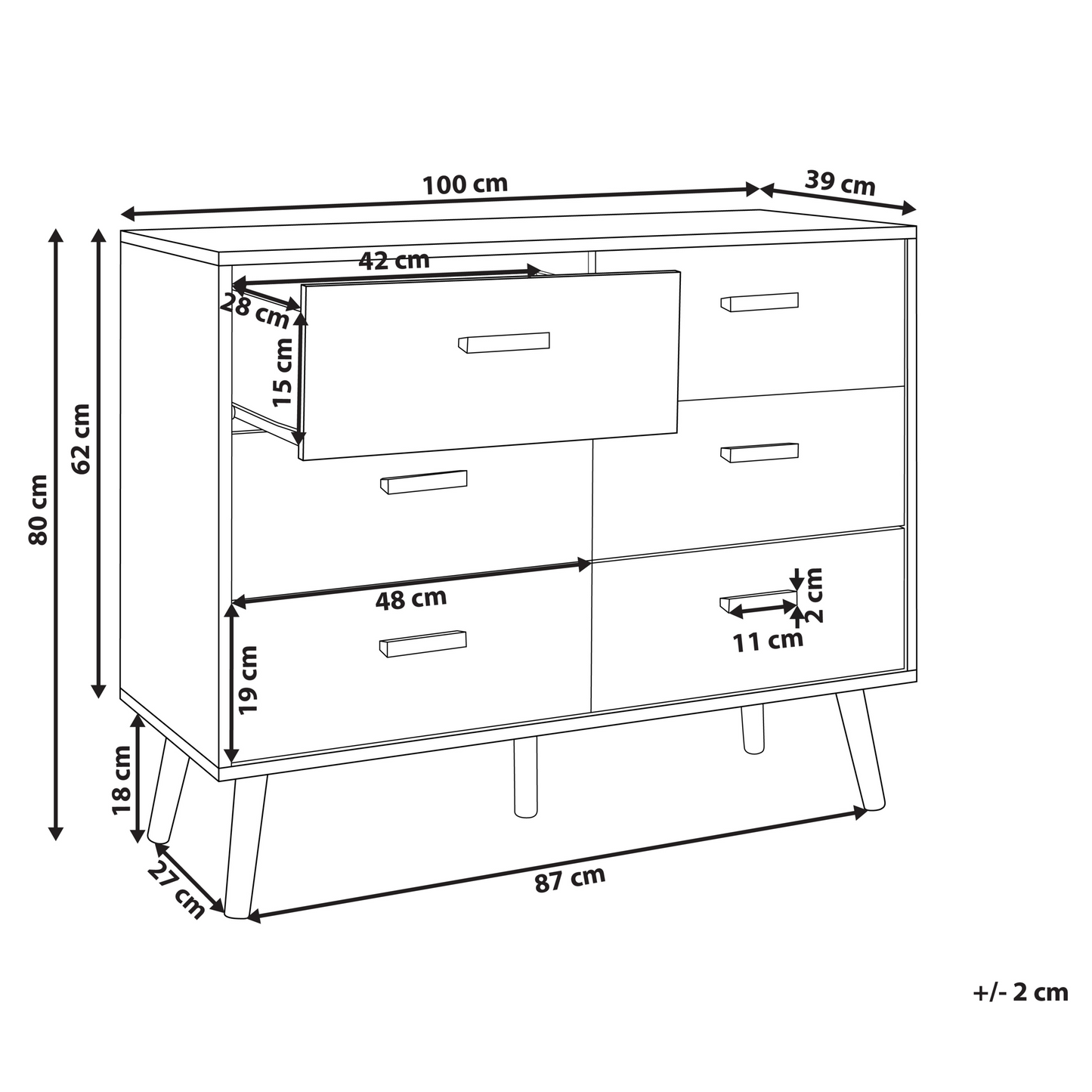 Chest of Drawers White 6 Drawer Oak Legs Modern