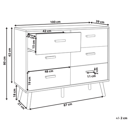 Chest of Drawers White 6 Drawer Oak Legs Modern