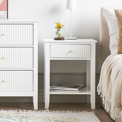LuxeHome 1 Drawer Bedside Table White MDF With Gold Handle For Bedroom Elegant Storage Nightstand