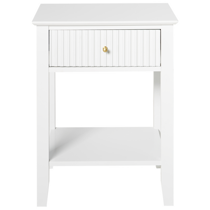 LuxeHome 1 Drawer Bedside Table White MDF With Gold Handle For Bedroom Elegant Storage Nightstand