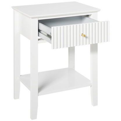 LuxeHome 1 Drawer Bedside Table White MDF With Gold Handle For Bedroom Elegant Storage Nightstand