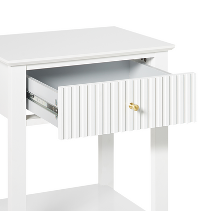 LuxeHome 1 Drawer Bedside Table White MDF With Gold Handle For Bedroom Elegant Storage Nightstand