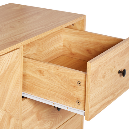 Sideboard With Drawers Light Wood And Black Metal Base