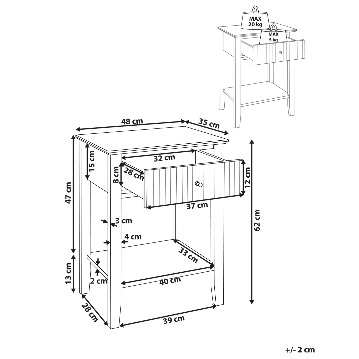 LuxeHome 1 Drawer Bedside Table White MDF With Gold Handle For Bedroom Elegant Storage Nightstand