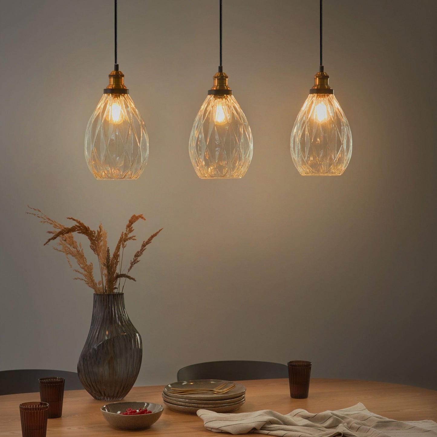 Pendant Lamp 3 Point Glass and Metal Shade