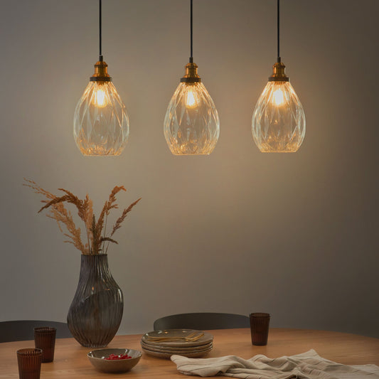 Pendant Lamp 3 Point Glass and Metal Shade
