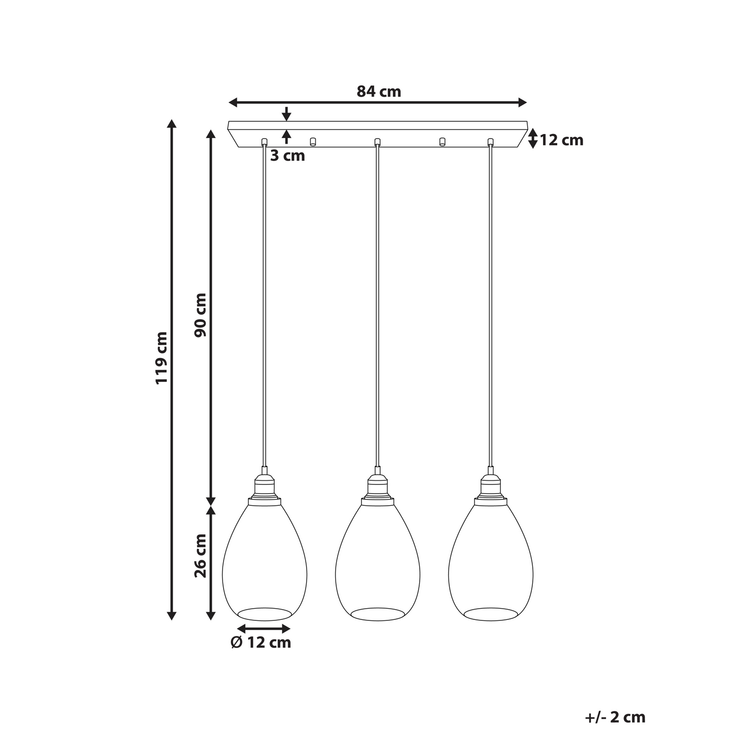 Pendant Lamp 3 Point Glass and Metal Shade