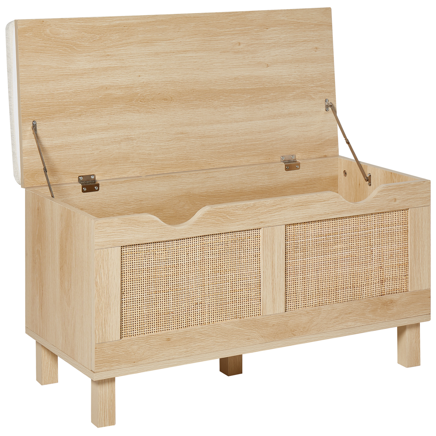 Storage Bench Light Brown Cushioned Top Rattan Fronts