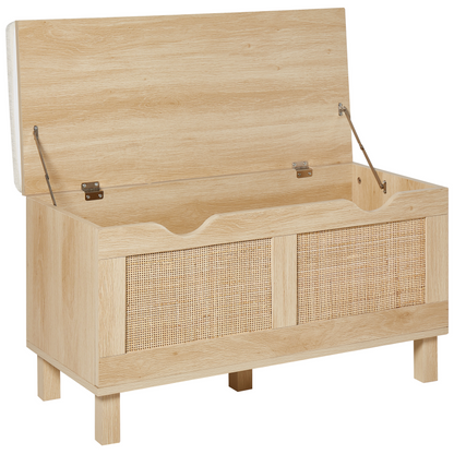 Storage Bench Light Brown Cushioned Top Rattan Fronts