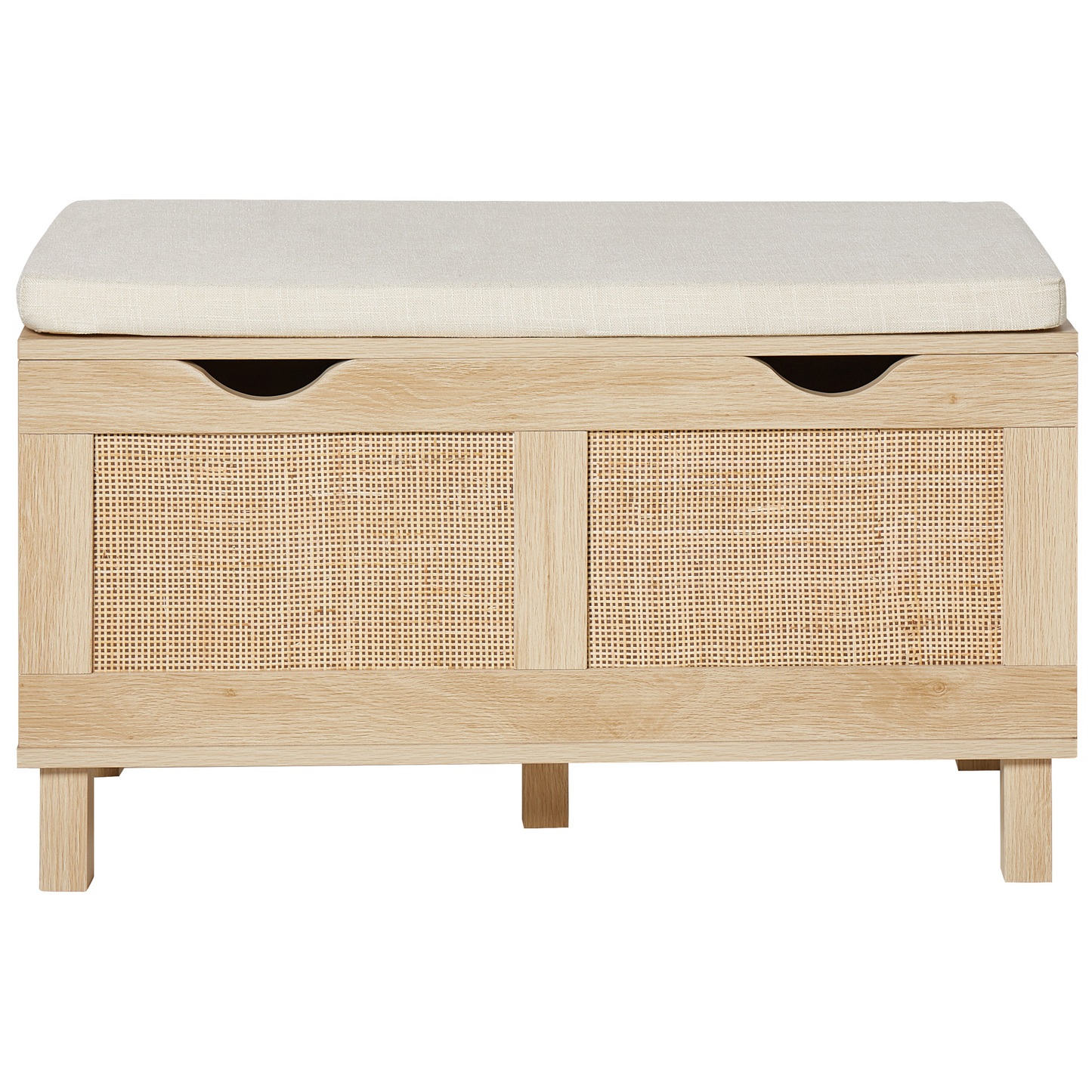 Storage Bench Light Brown Cushioned Top Rattan Fronts