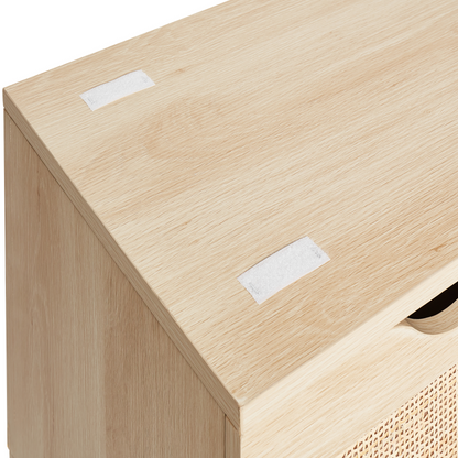 Storage Bench Light Brown Cushioned Top Rattan Fronts