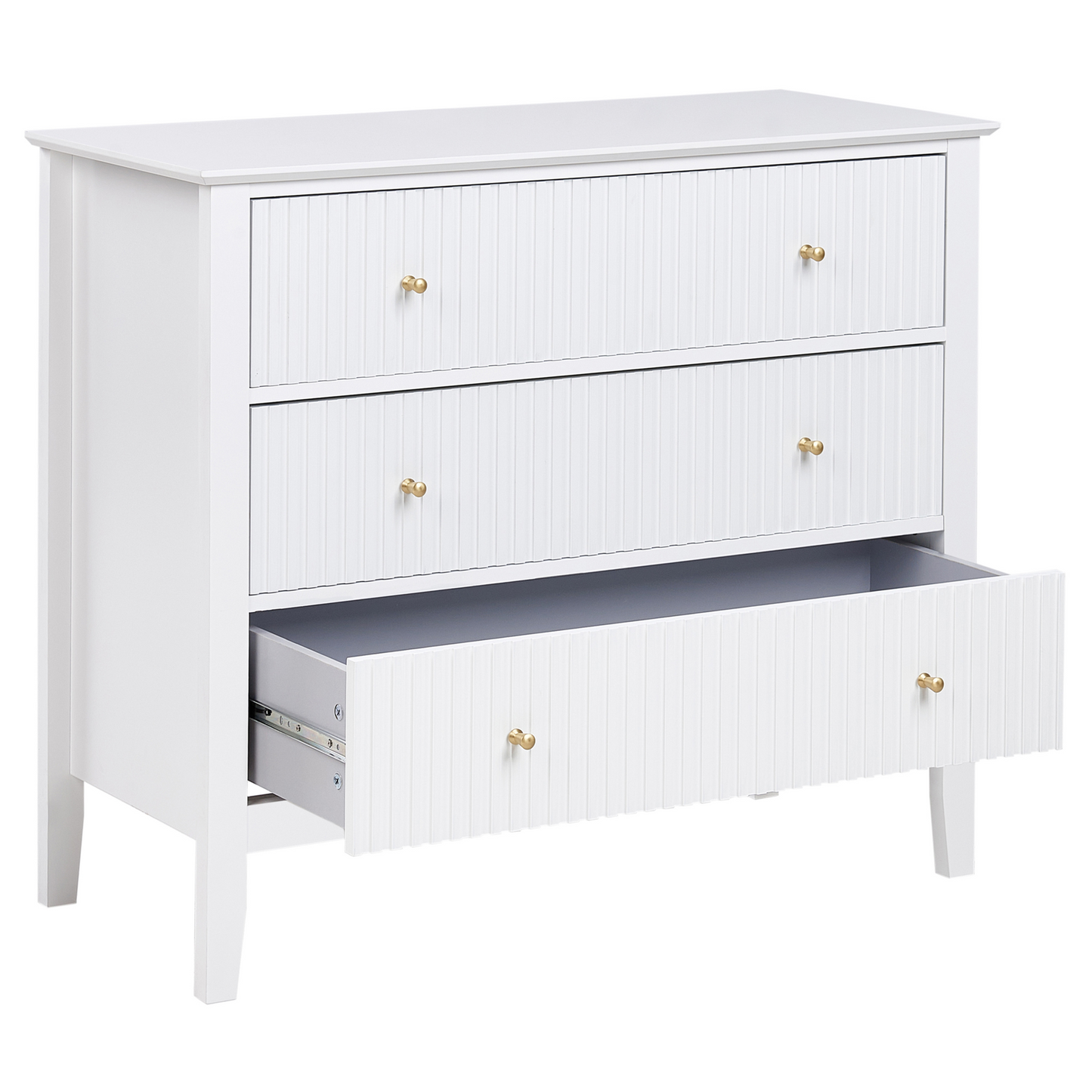 NovaHome 3 Drawer Chest White MDF Gold Handles Living Room Stylish