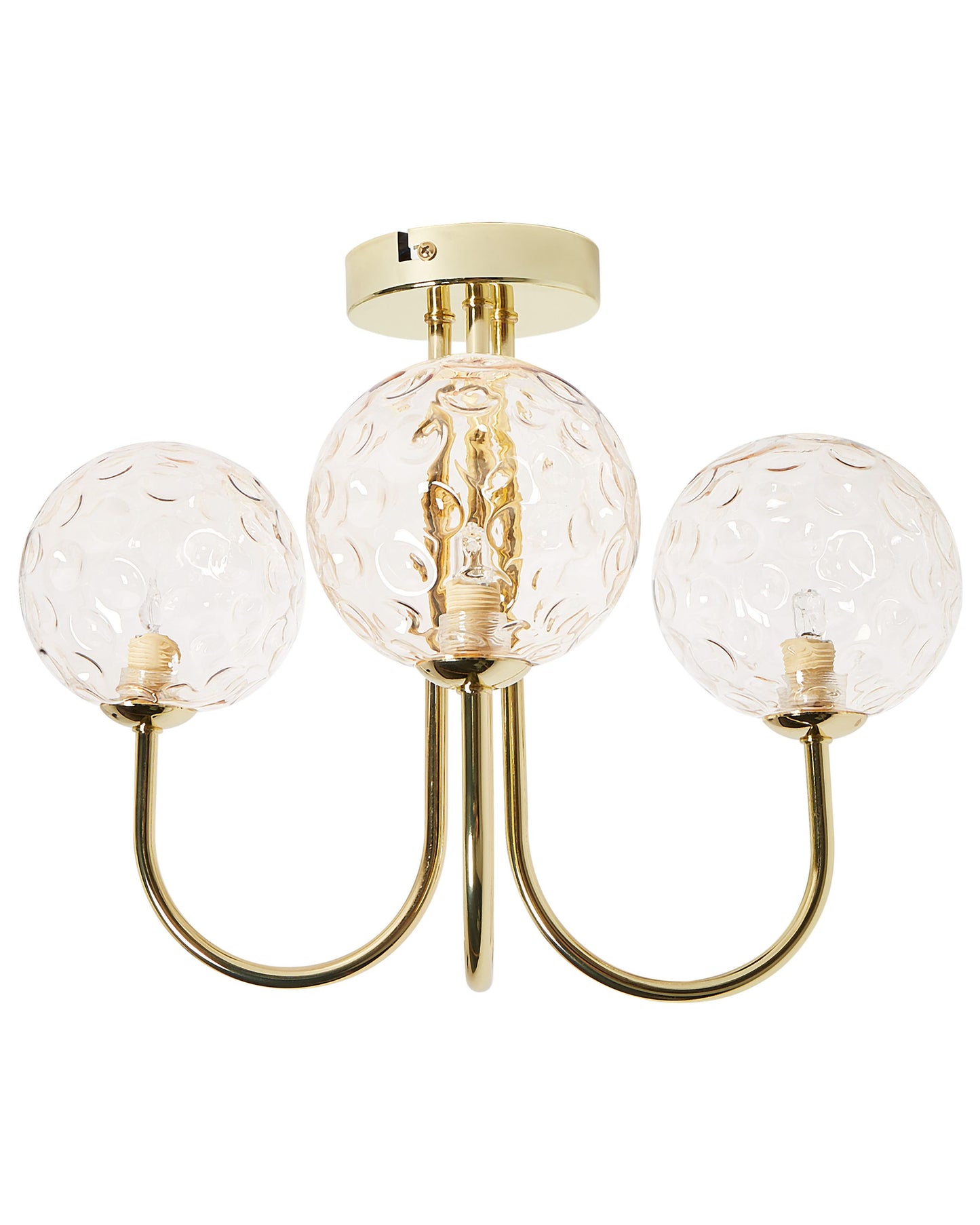 Three Light Ceiling Fixture Beige and Gold Glass Iron Glamour