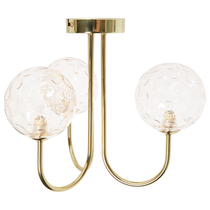 Three Light Ceiling Fixture Beige and Gold Glass Iron Glamour