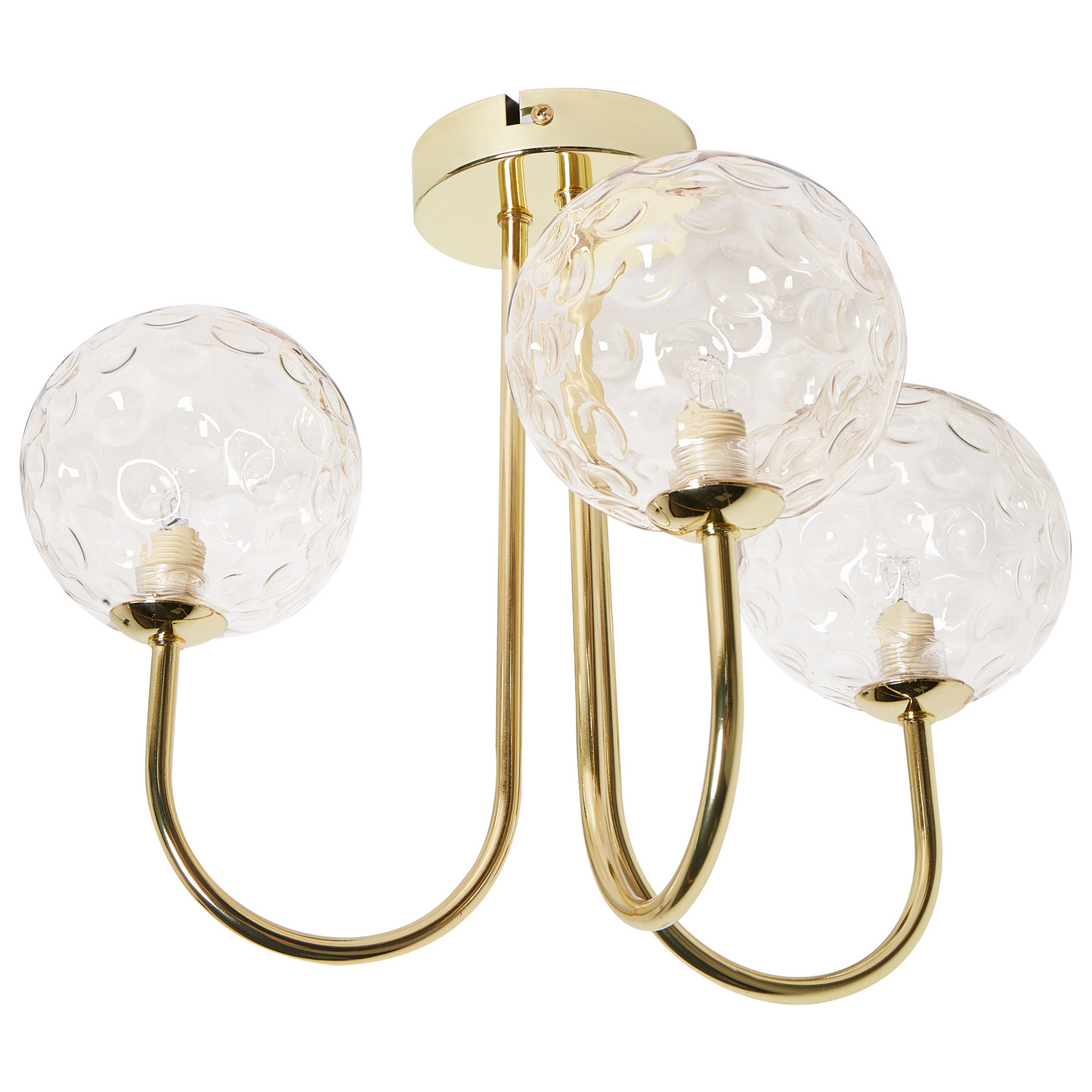 Three Light Ceiling Fixture Beige and Gold Glass Iron Glamour