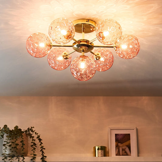 Living Seven Light Pink Gold Glass Iron Ceiling Light