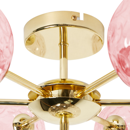 Living Seven Light Pink Gold Glass Iron Ceiling Light