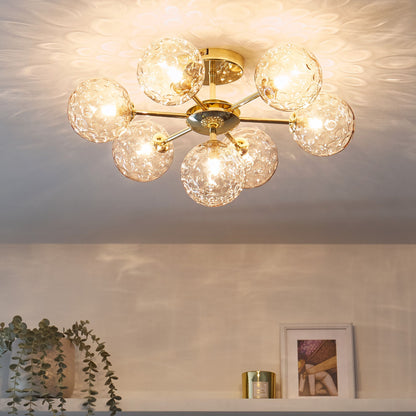 7 Light Beige And Gold Glass Ceiling Fixture