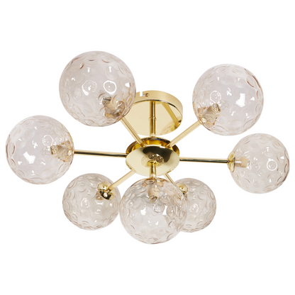 7 Light Beige And Gold Glass Ceiling Fixture