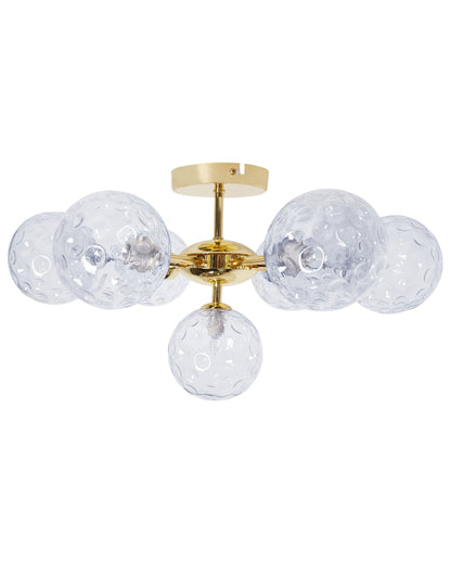 Seven Light Ceiling Chandelier Blue And Gold Glass And Iron Modern Glam Living Room