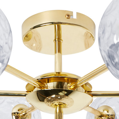 Seven Light Ceiling Chandelier Blue And Gold Glass And Iron Modern Glam Living Room