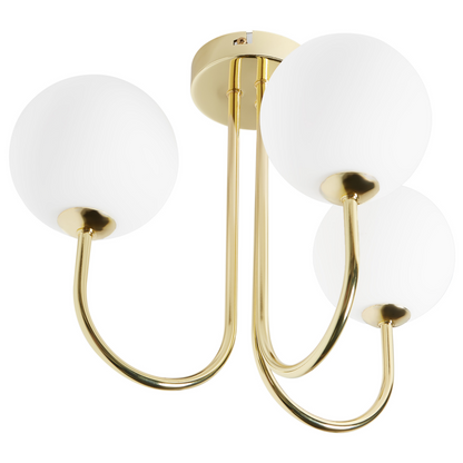 Three Light Ceiling Fixture White Gold Glass Iron