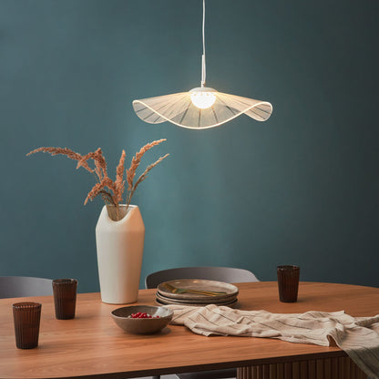 Pendant LED Lamp White Metal Acrylic Shade Open Bulb Wavy