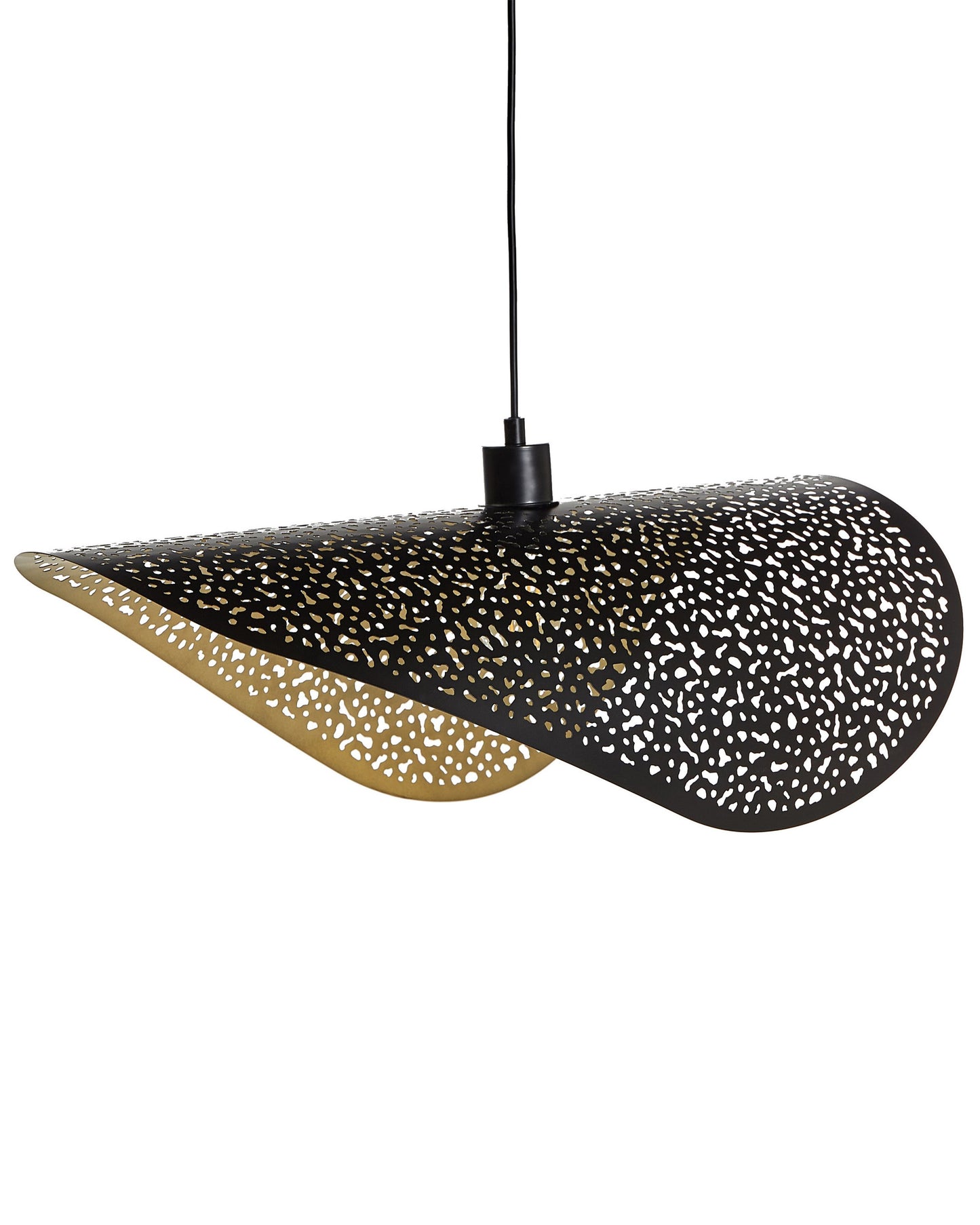 Black Iron Perforated Metal Pendant Lamp Modern Hanging Light With Sculptural Shade