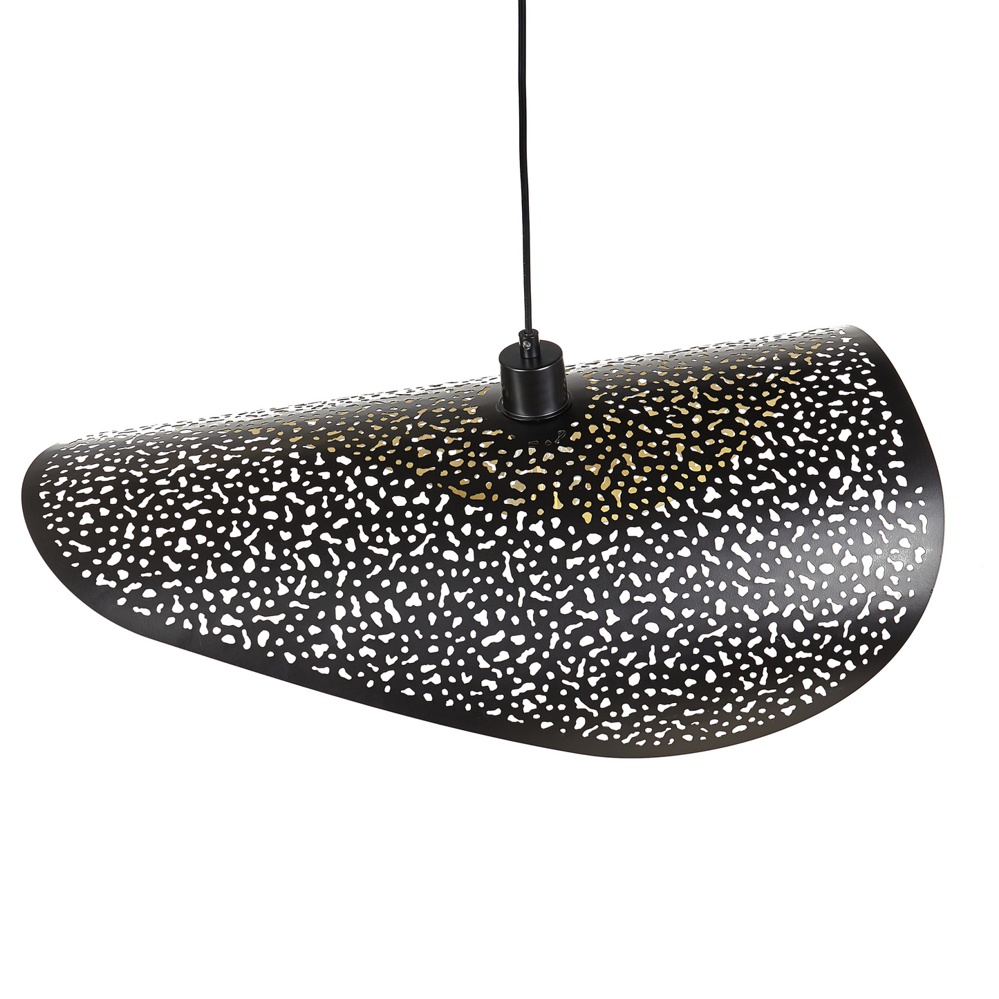 Black Iron Perforated Metal Pendant Lamp Modern Hanging Light With Sculptural Shade