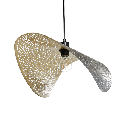 Black Iron Perforated Metal Pendant Lamp Modern Hanging Light With Sculptural Shade