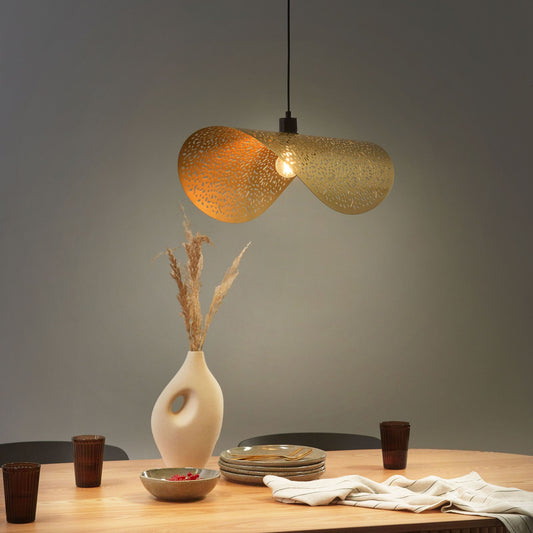 Golden Iron Pendant Lamp With Perforated Metal Shade Modern Glamour