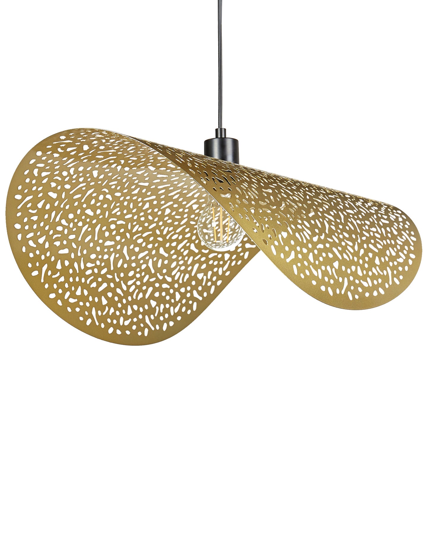 Golden Iron Pendant Lamp With Perforated Metal Shade Modern Glamour
