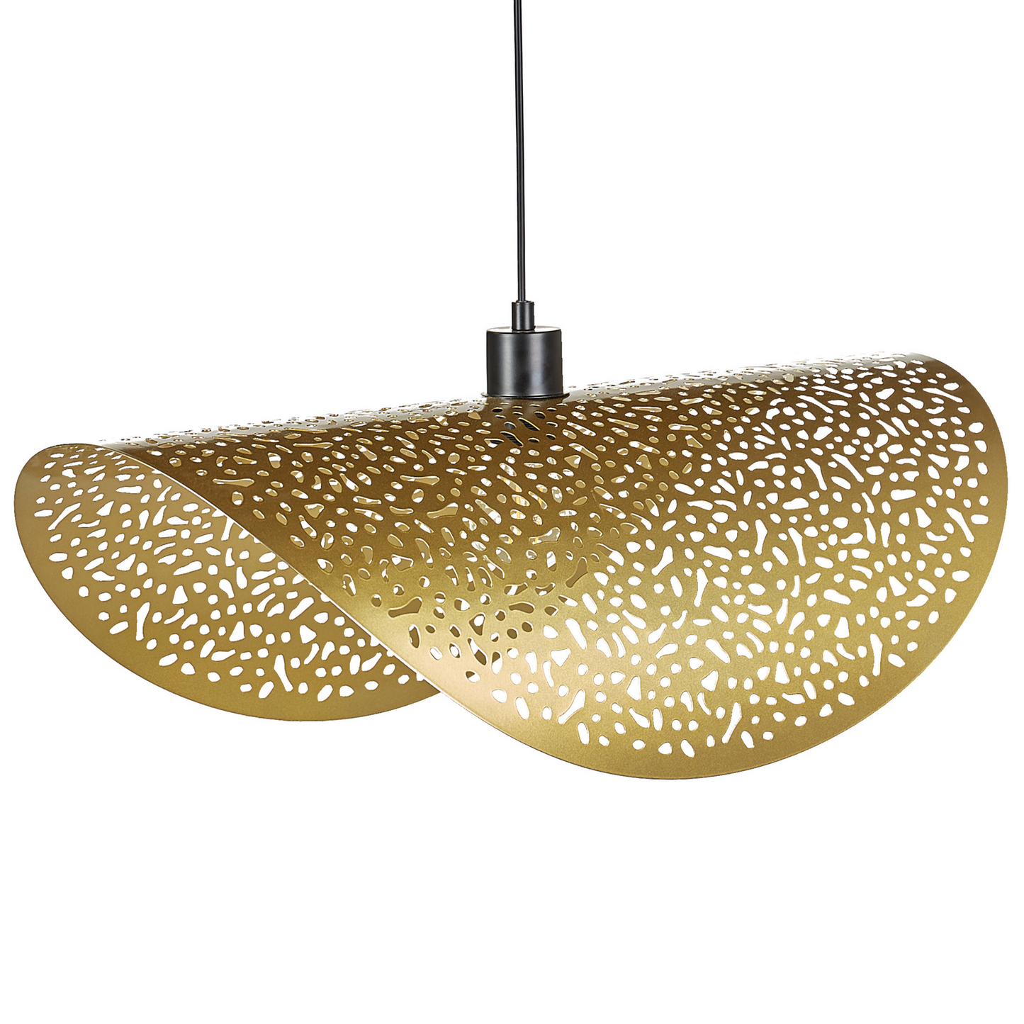 Golden Iron Pendant Lamp With Perforated Metal Shade Modern Glamour