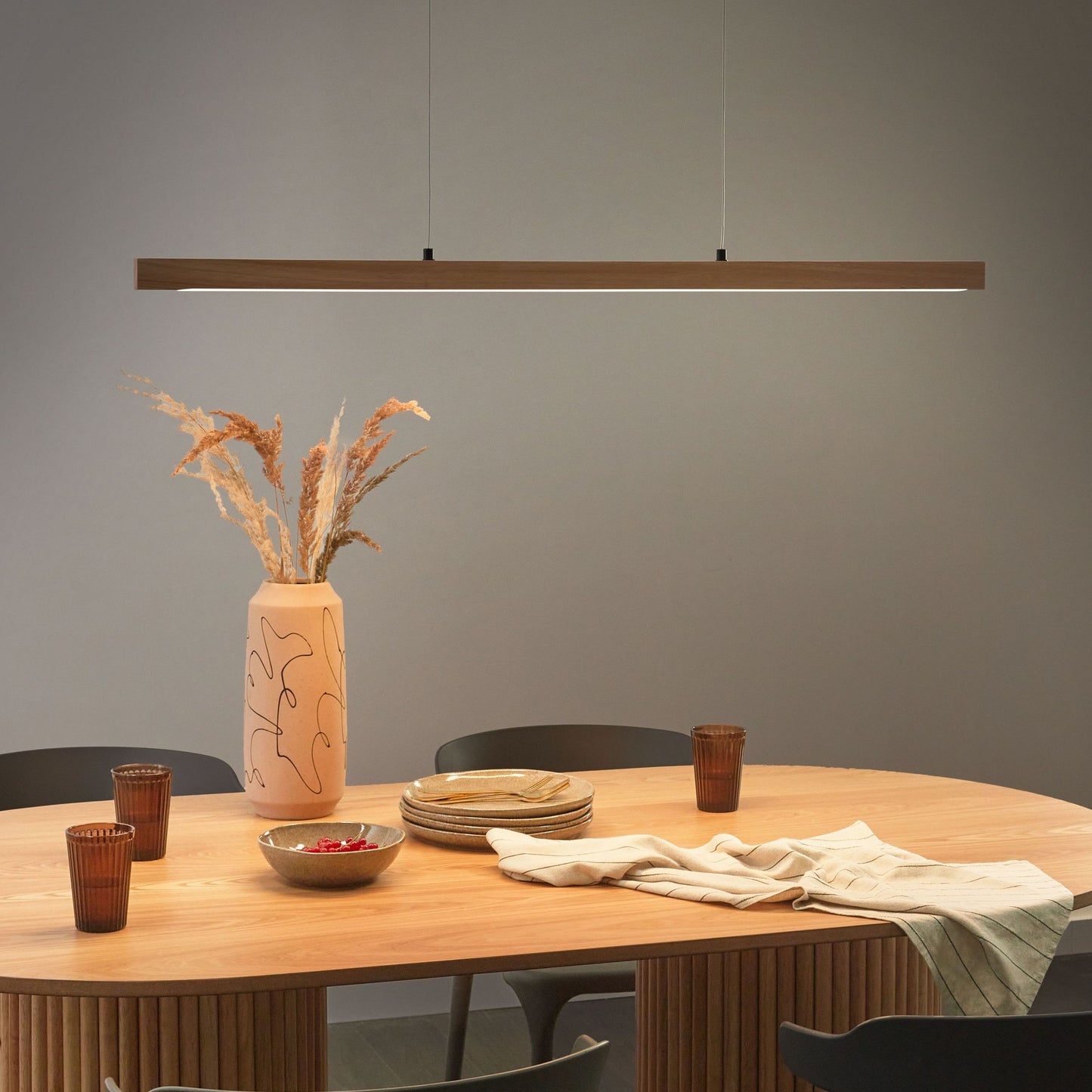 Pendant LED Lamp With Remote Dimming In Light Oak Wood