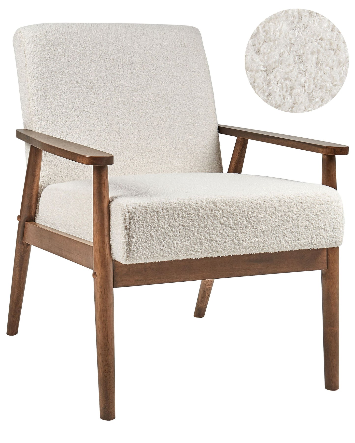 Armchair Off White Boucle Upholstery with Dark Wood Frame
