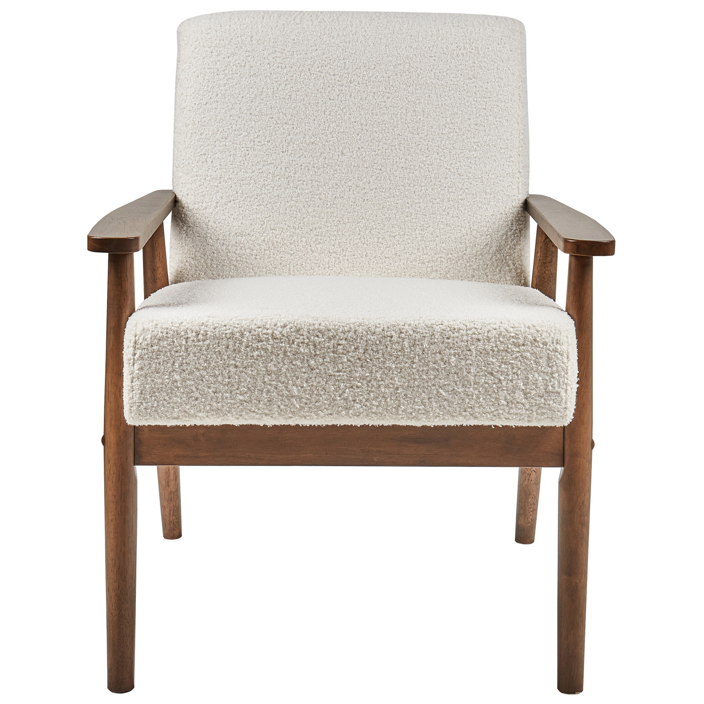 Armchair Off White Boucle Upholstery with Dark Wood Frame