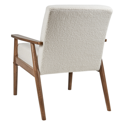 Armchair Off White Boucle Upholstery with Dark Wood Frame