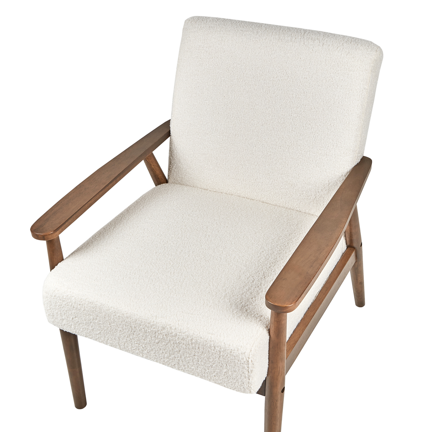 Armchair Off White Boucle Upholstery with Dark Wood Frame